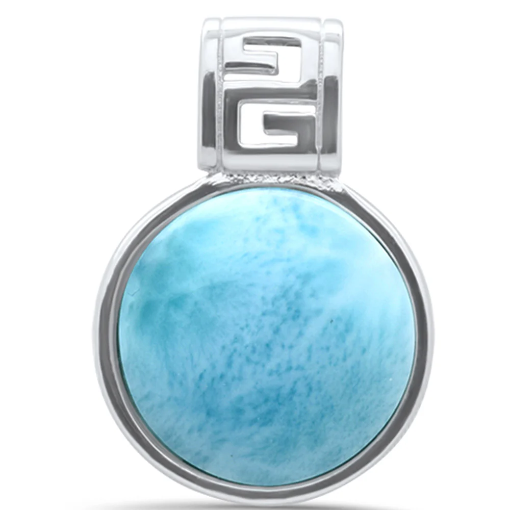 Round Natural Larimar .925 Sterling Silver Pendant