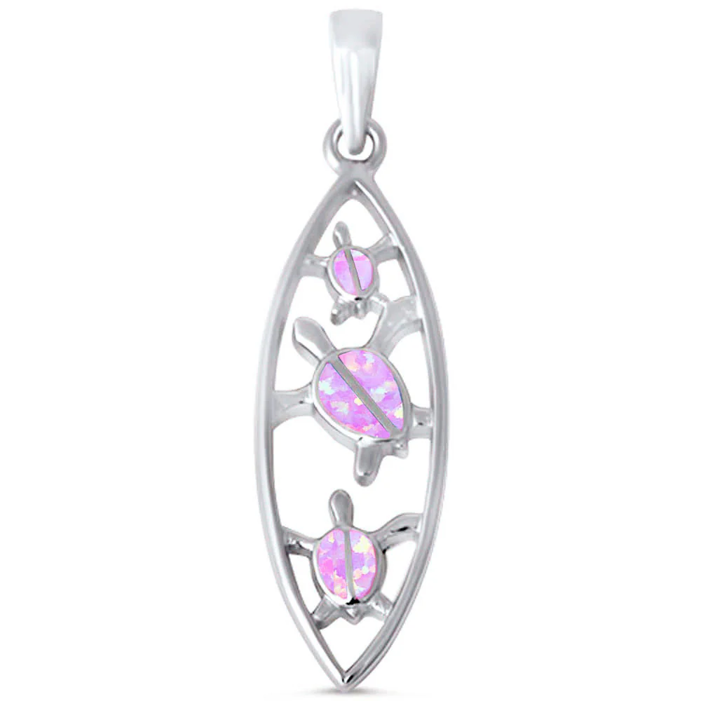 <span>CLOSEOUT! </span>Pink Opal Turtle Surfboard .925 Sterling Silver Pendant