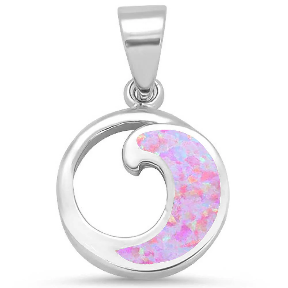 <span>CLOSEOUT! </span>Pink Opal Wave Design .925 Sterling Silver Pendant