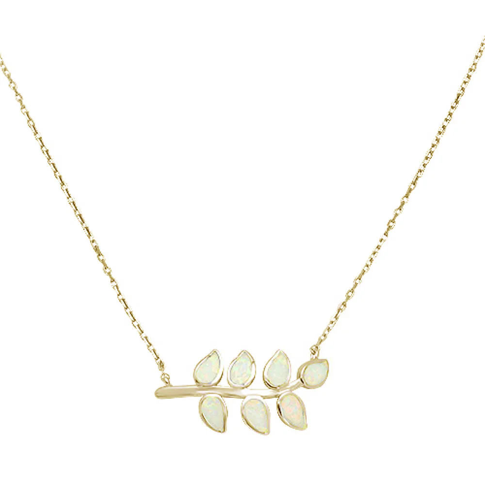 <span>CLOSEOUT! </span>Yellow Gold plated White Opal Leaf Design .925 Sterling Silver Necklace
