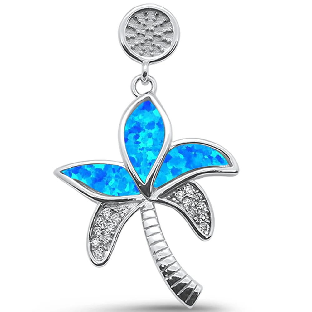 <span>CLOSEOUT! </span>Blue Opal Palm  Tree .925 Sterling Silver Pendant