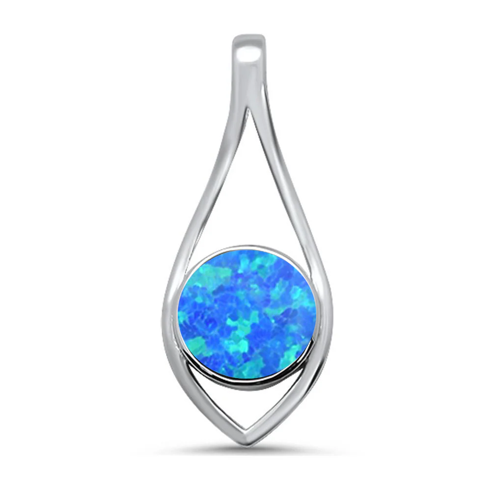 <span>CLOSEOUT! </span>Round Modern Lab Created Blue Opal .925 Sterling Silver Pendant
