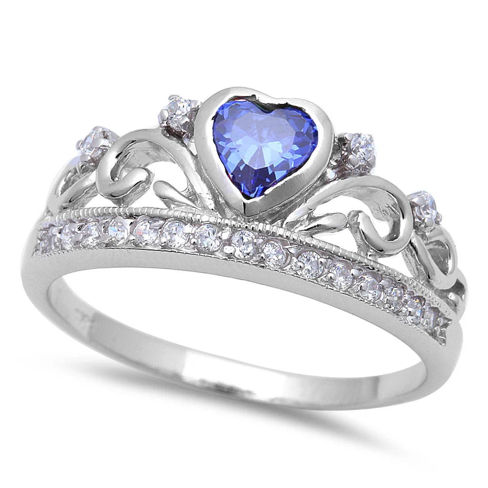 <span>CLOSEOUT!</span>.925 Sterling Silver Tanzanite Heart & Cz Crown Ring