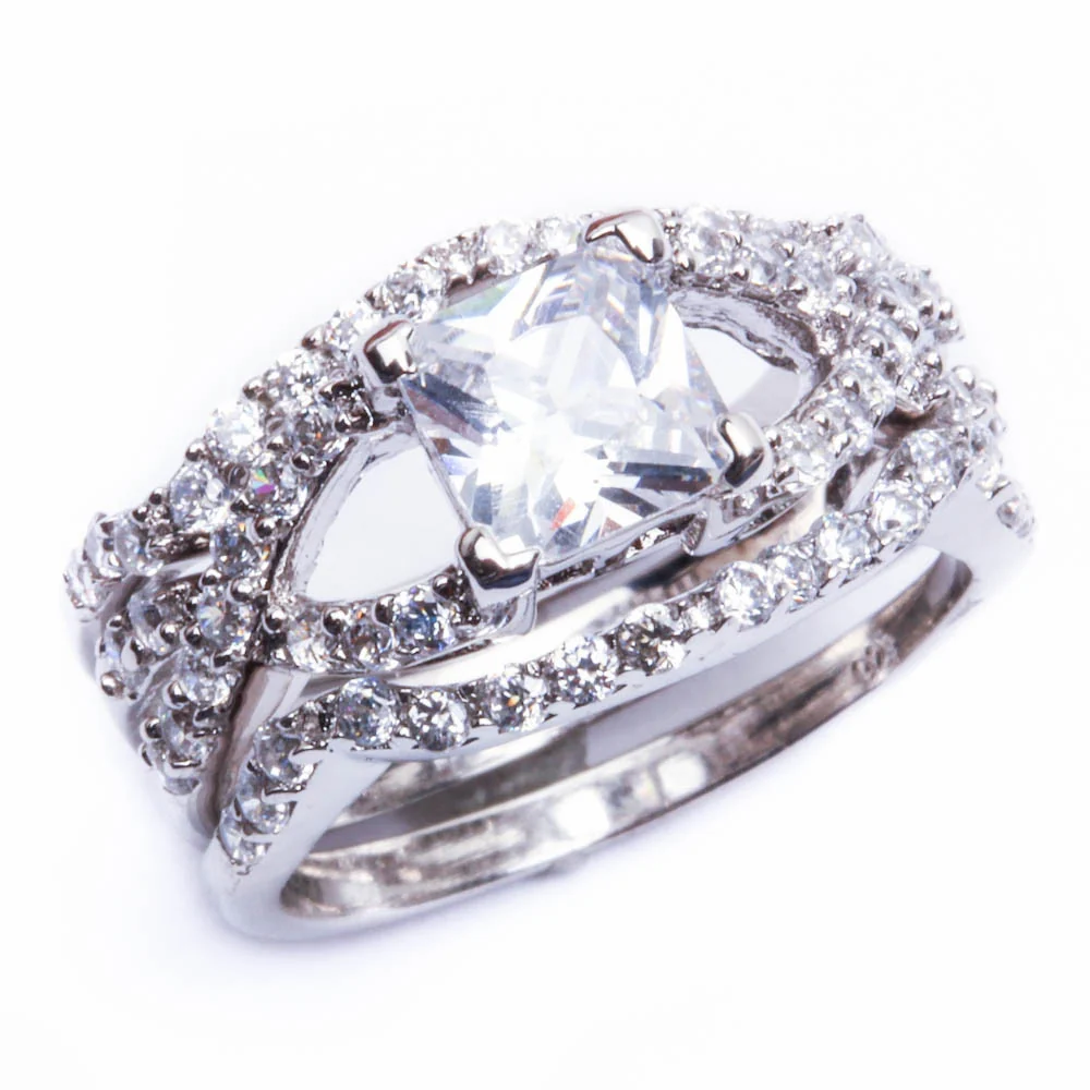 <span>CLOSEOUT!</span> 1.50Ct Princess Cut Cz 3 Ring Bridal Set .925 Sterling Silver Ring Size 5-10