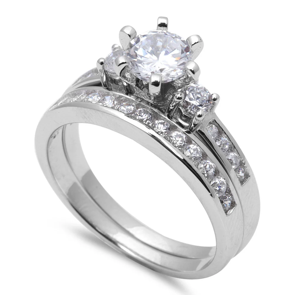 <span>CLOSEOUT! </span>1.25Ct Round Cz Bridal Wedding Set .925 Sterling Silver Ring