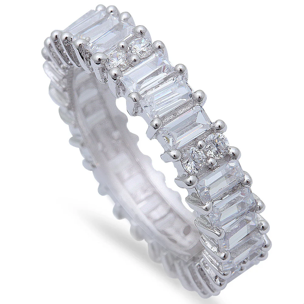 <span>CLOSEOUT!</span>2.5Ct Emerald Cut Cz Eternity Wedding Band .925 Sterling Silver Ring