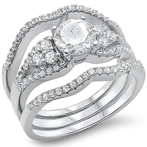 <span>CLOSEOUT! </span> 1.50ct Round Cz 3 Rings Wedding Set .925 Sterling Silver Ring - Image 2