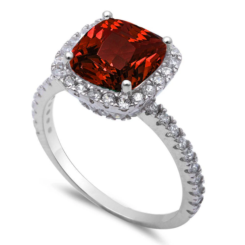 <span>CLOSEOUT! </span>3ct Garnet & CZ .925 Sterling Silver Ring