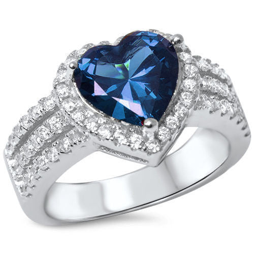 <span>CLOSEOUT!</span> 3ct Heart Shape Blue Sapphire & Cz .925 Sterling Silver Ring