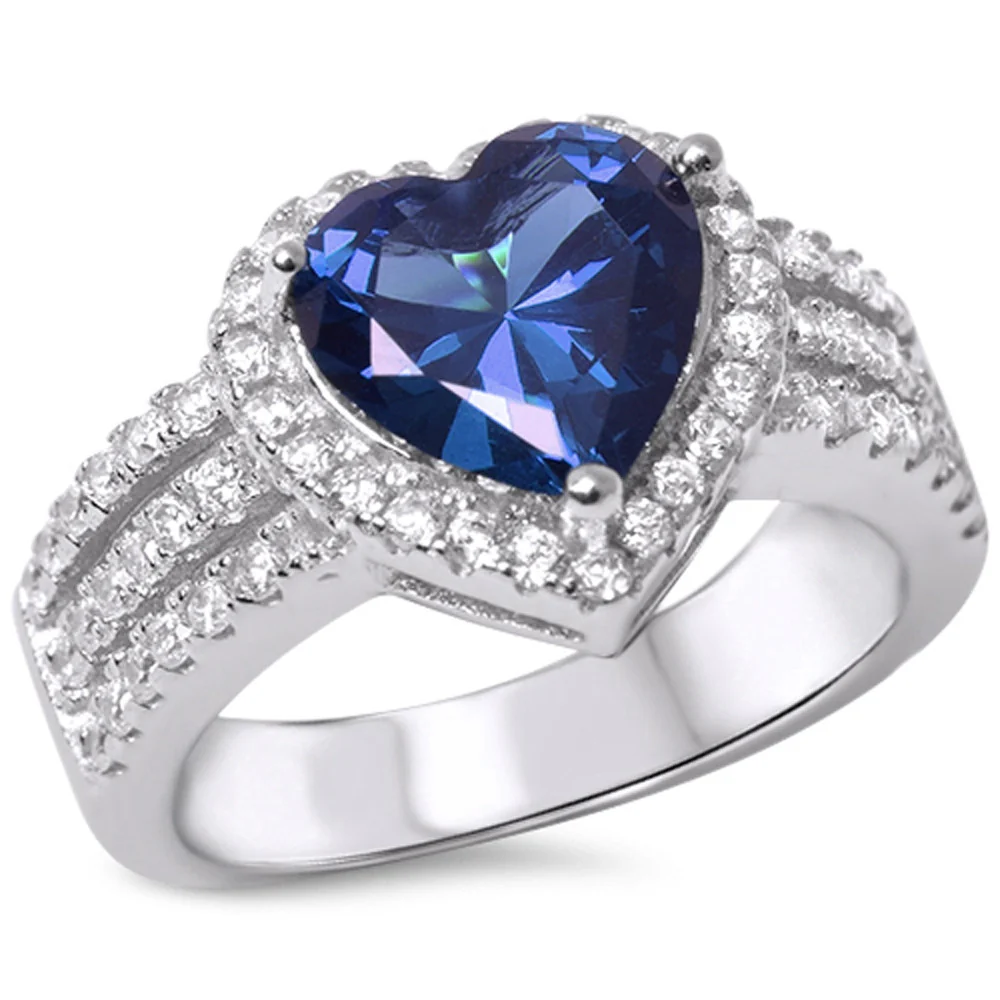 <span>CLOSEOUT!</span> Tanzanite & Cubic Zirconia Heart .925 Sterling Silver Ring