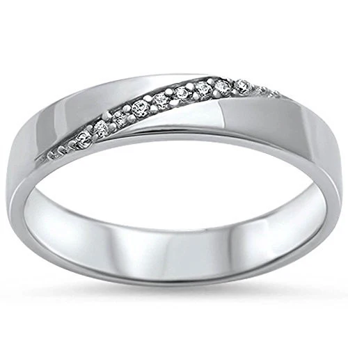 <span>CLOSEOUT!</span>Shiny Silver Cz Band .925 Sterling Silver Ring