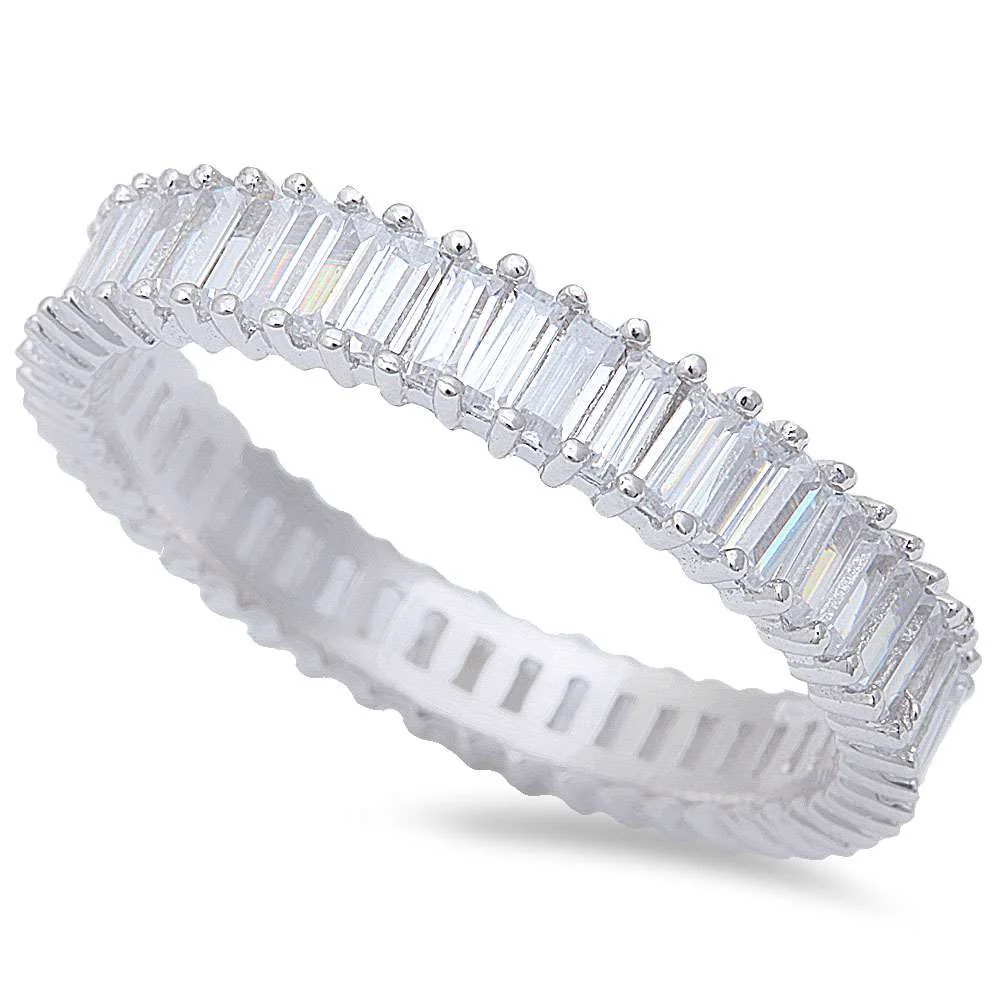 <span>CLOSEOUT!</span>Baguette Cz Fashion Engagement Band .925 Sterling Silver Ring