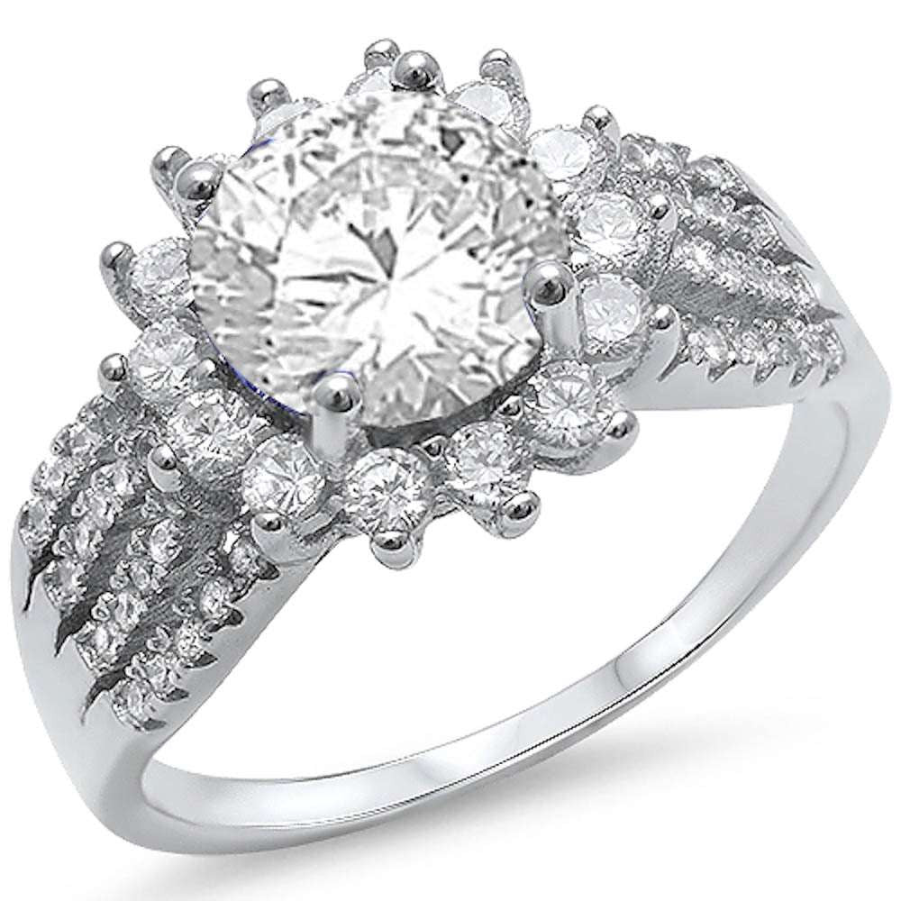 <span>CLOSEOUT! </span>Fine Solitaire Cz Flower .925 Sterling Silver Ring Sizes 5-10