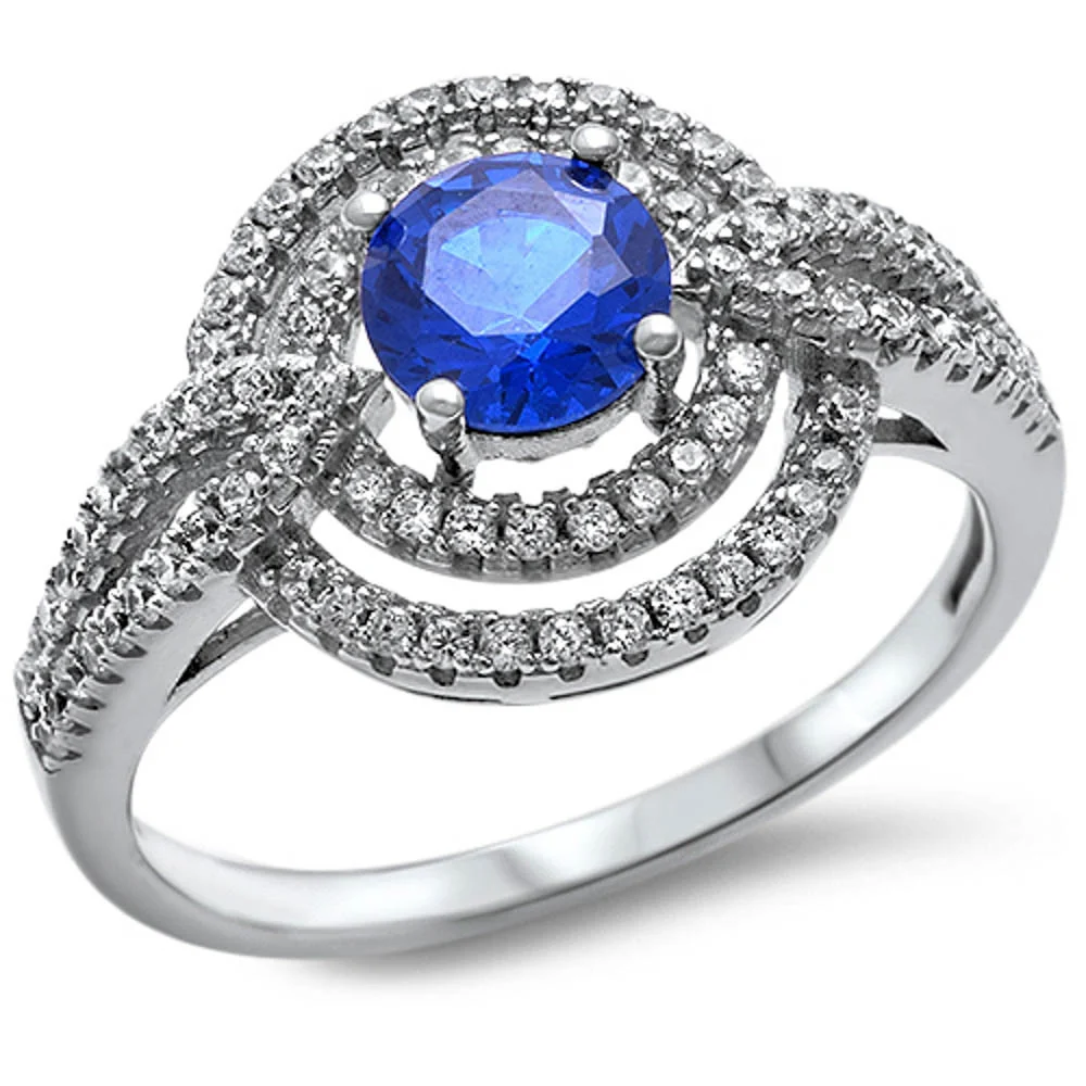 <span>CLOSEOUT!</span>New Blue Sapphire & Cz .925 Sterling Silver Ring