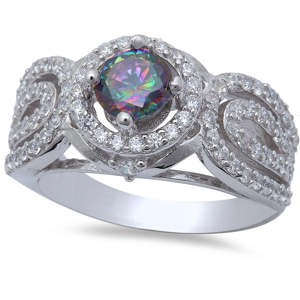 <span>CLOSEOUT!</span> Beautiful Rainbow Topaz & Cz Fashion .925 Sterling Silver Ring