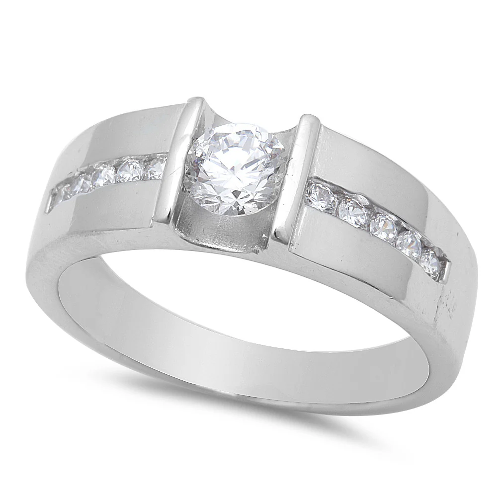 <span>CLOSEOUT! </span>Men's Round Cz Wedding Engagement Band .925 Sterling Silver