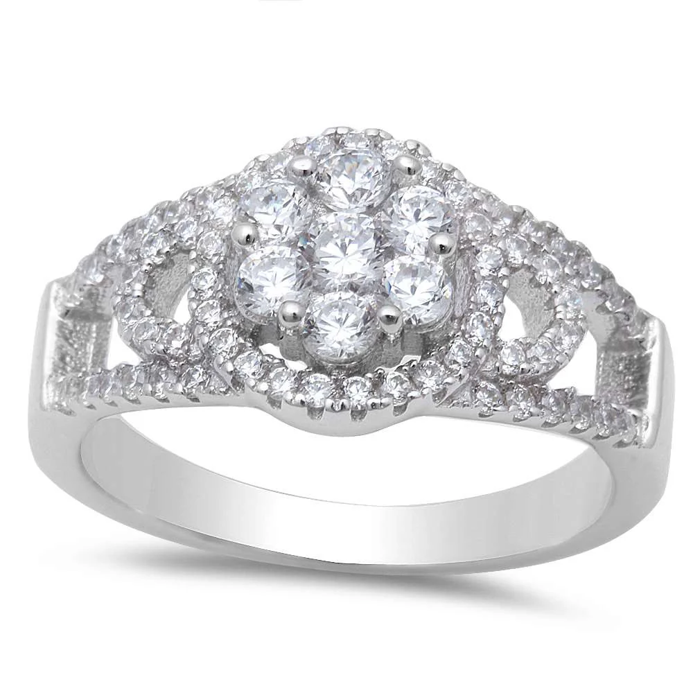 <span>CLOSEOUT!</span>New Design .50ct Cz Flower .925 Sterling Silver Ring