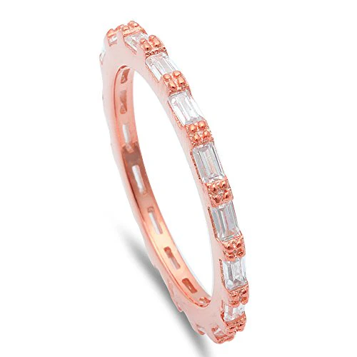 <span>CLOSEOUT!</span> Rose Gold Baguette Cubic Zirconia Eternity Style Band .925 Sterling Silver Ring