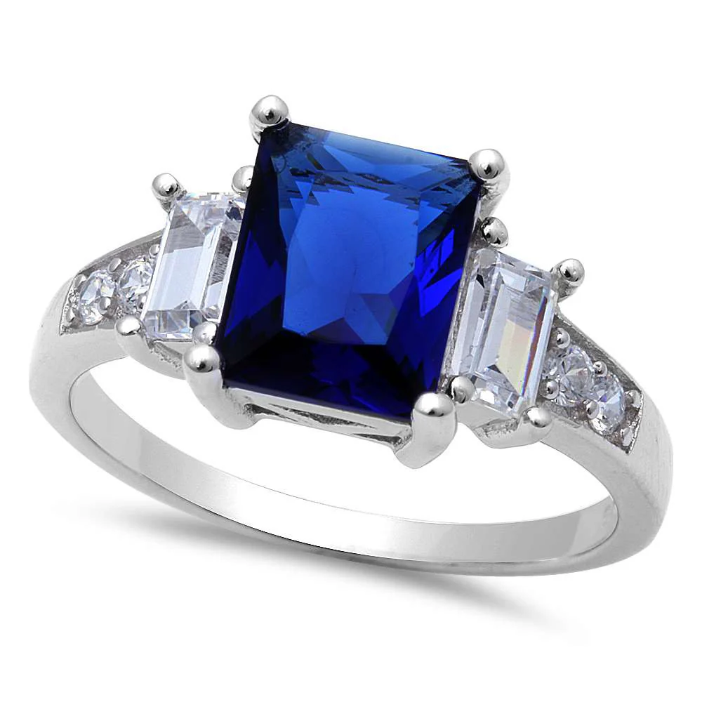<span>CLOSEOUT! </span>Blue Sapphire & Cubic Zirconia .925 Sterling Silver Ring
