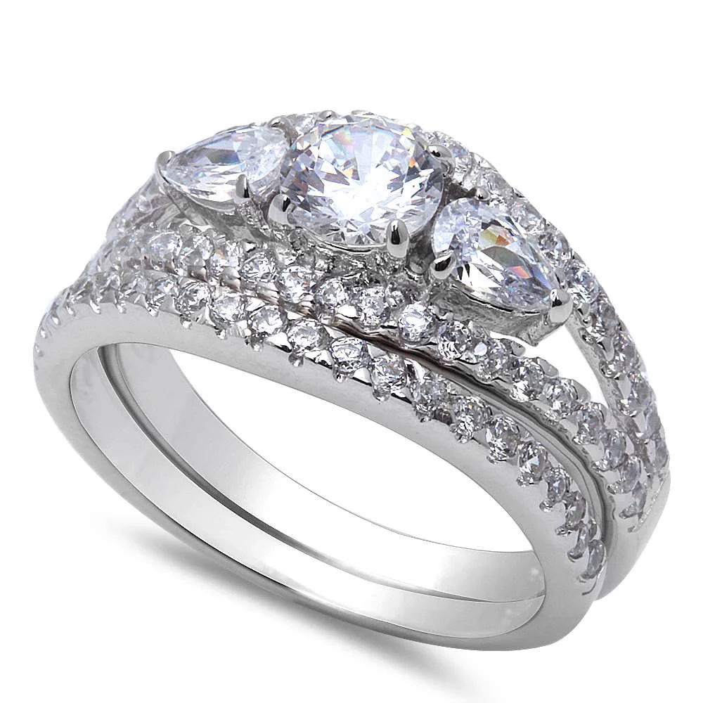 <span>CLOSEOUT! </span>2CT Solitaire 3 Piece Set .925 Sterling Silver Ring