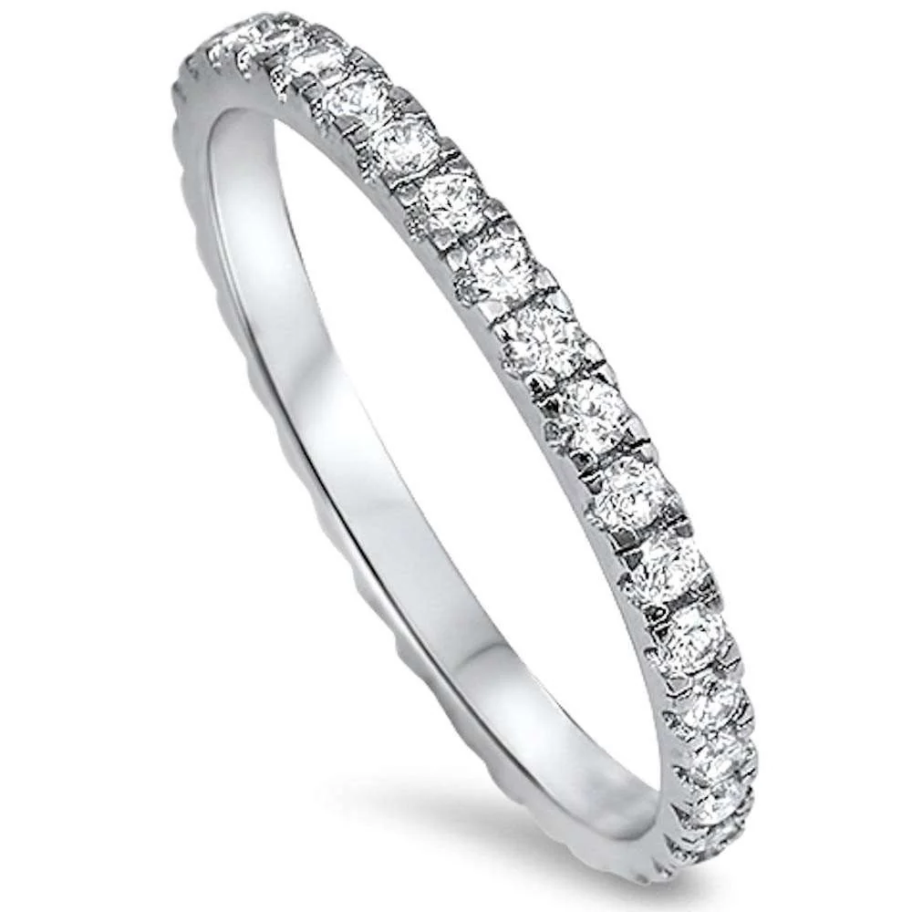 New Round Cz Eternity Style Band .925 Sterling Silver Ring