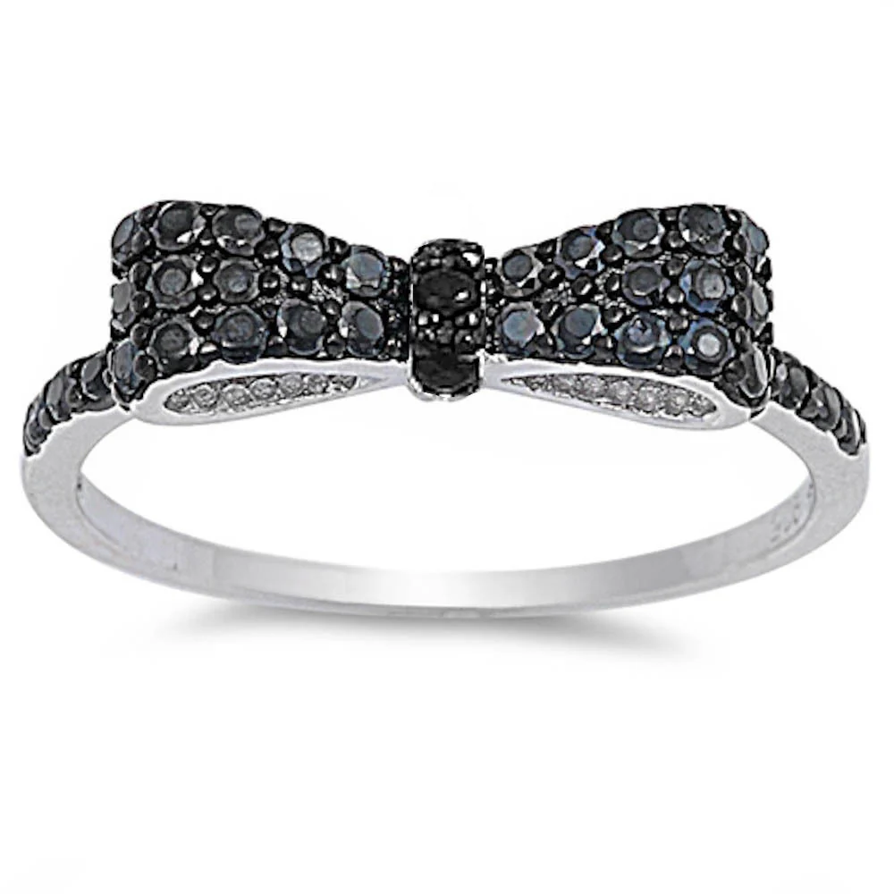 <span>CLOSEOUT!</span>Black Cz Bow Tie .925 Sterling Silver Ring