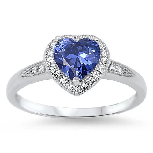 <span>CLOSEOUT!</span>Halo Style Heart Cut Tanzanite Promise Solitaire Ring .925 Sterling Silver