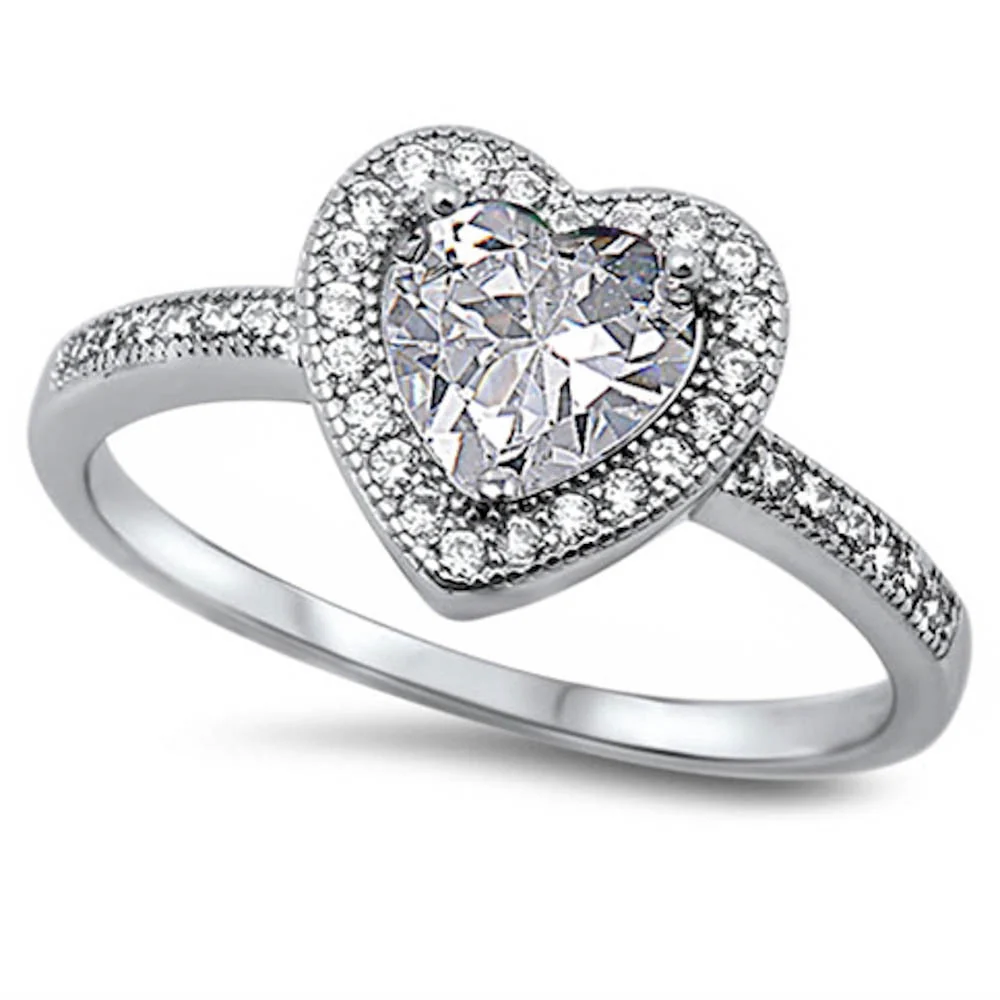 <span>CLOSEOUT! </span>Clear Cz Heart .925 Sterling Silver Ring