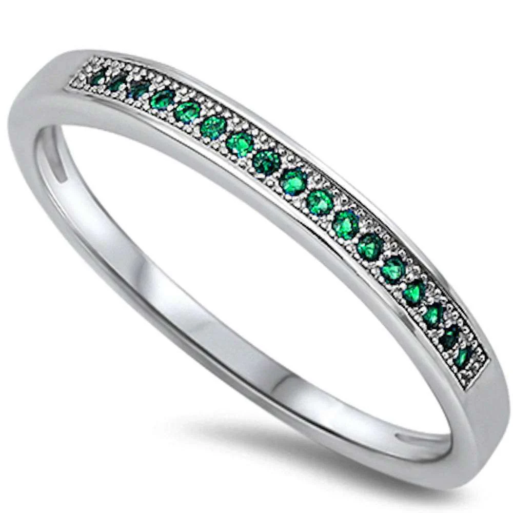 <span>CLOSEOUT!</span>Micro Pave Emerald Band .925 Sterling Silver Ring