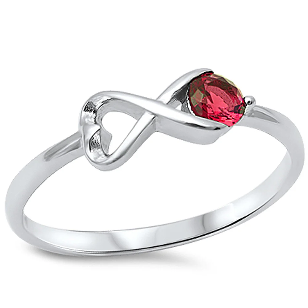 <span>CLOSEOUT! </span>Heart Shape Infinity w/ Ruby .925 Sterling Silver Ring