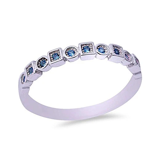 <span>CLOSEOUT!</span>Round & Square Blue Sapphire Onyx Band .925 Sterling Silver Ring