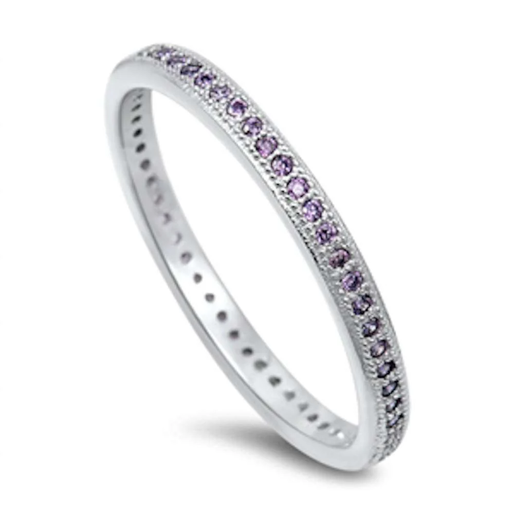 <span>CLOSEOUT! </span>Amethyst Eternity Wedding Band .925 Sterling Silver Ring