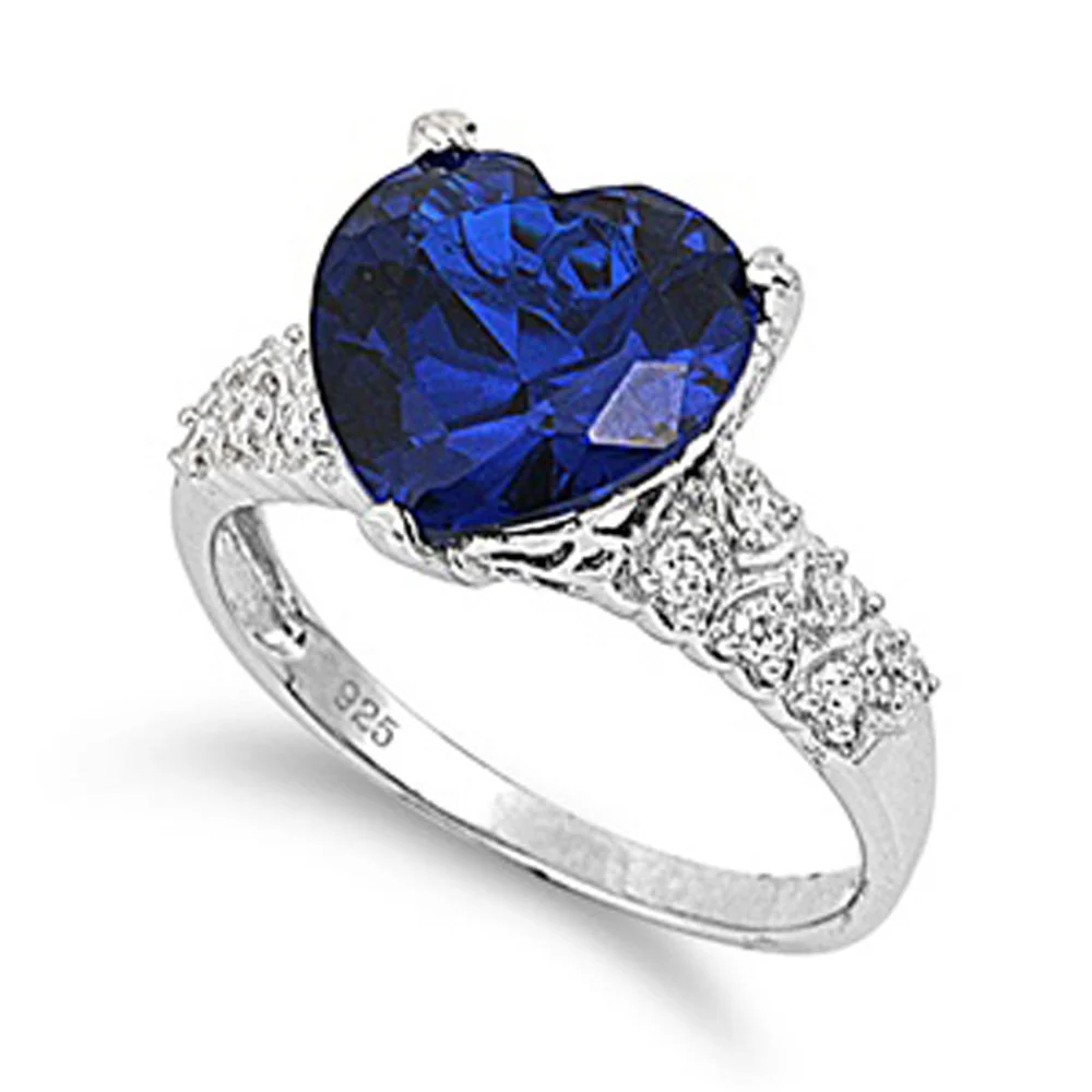 <span>CLOSEOUT!</span>Heart Blue Sapphire & Cz .925 Sterling Silver Ring