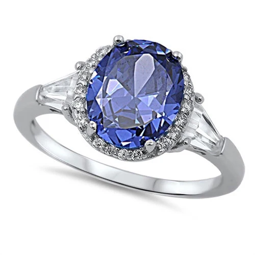 <span>CLOSEOUT!</span>Oval Design Tanzanite & Clear CZ .925 Sterling Silver Ring