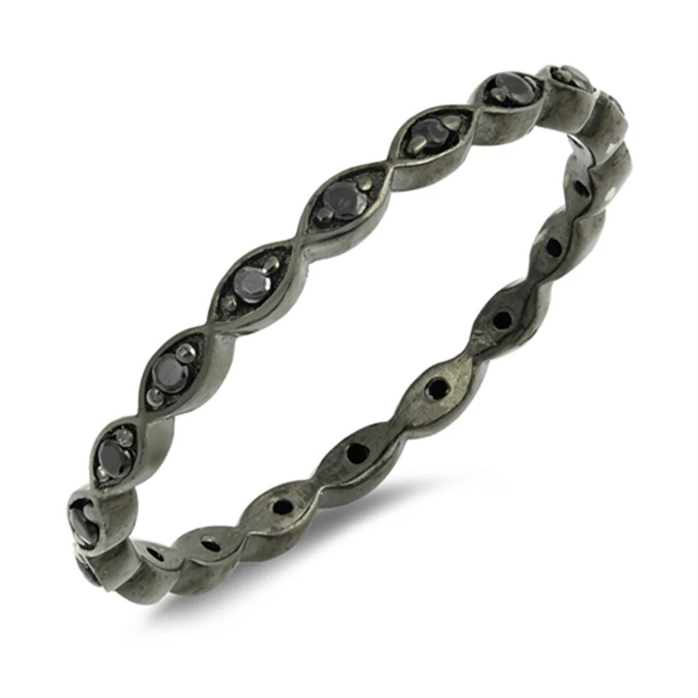 Black Plated Black Cz Eternity Band .925 Sterling Silver