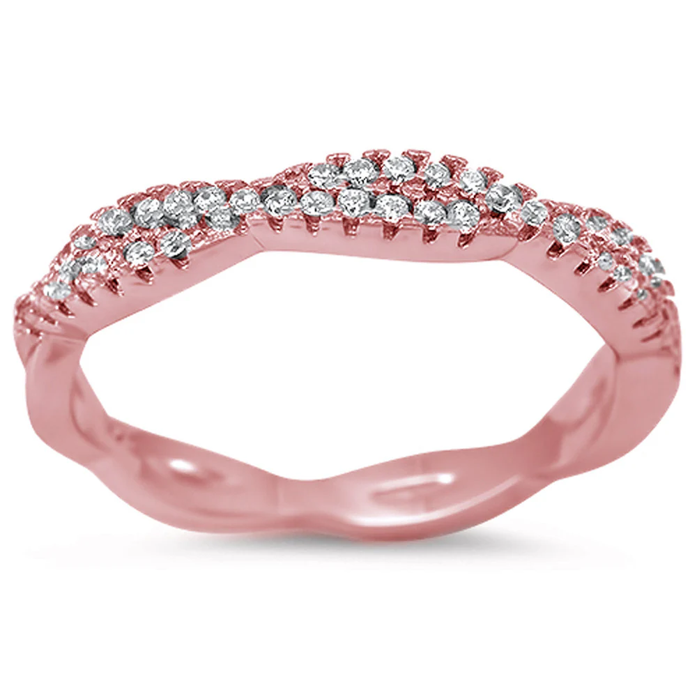 <span>CLOSEOUT!</span>Rose Gold Plated Infinity Style Cubic Zirconia .925 Sterling Silver Ring