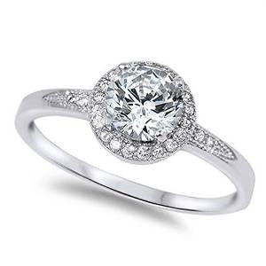 Halo Style CZ Promise Ring .925 Sterling Silver Sizes 3-12