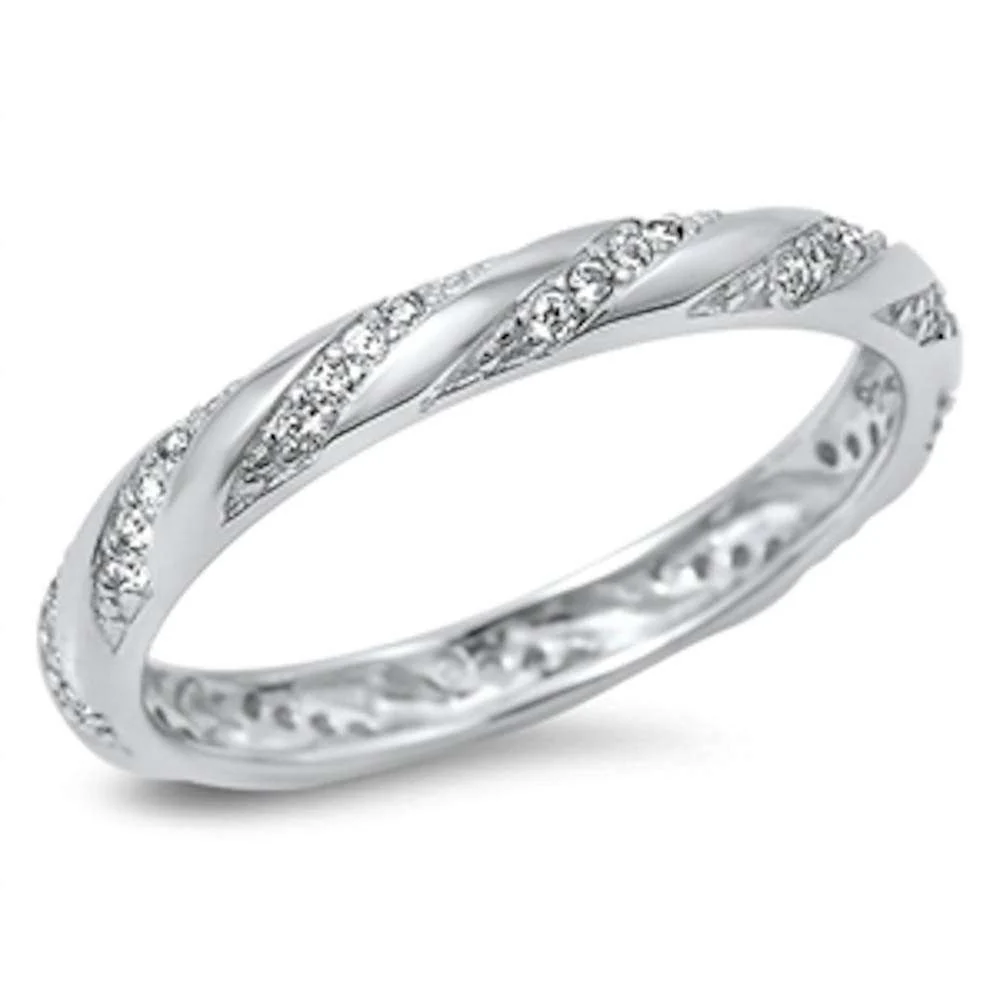 <span>CLOSEOUT! </span>Cubic Zirconia Eternity Design Band .925 Sterling Silver Ring Size 4-5