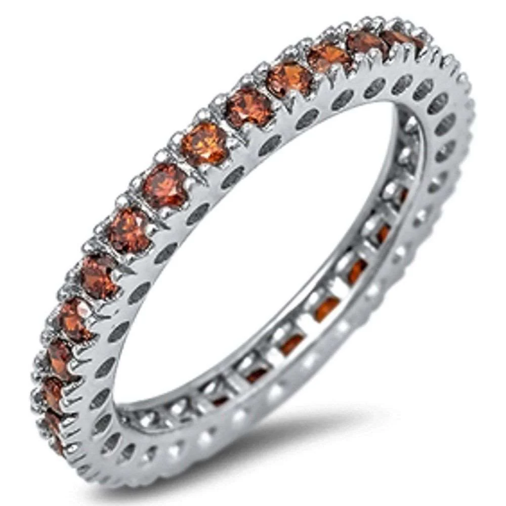 <span>CLOSEOUT!</span>Eternity Wedding Band Garnet Gemstone .925 Sterling Silver Band