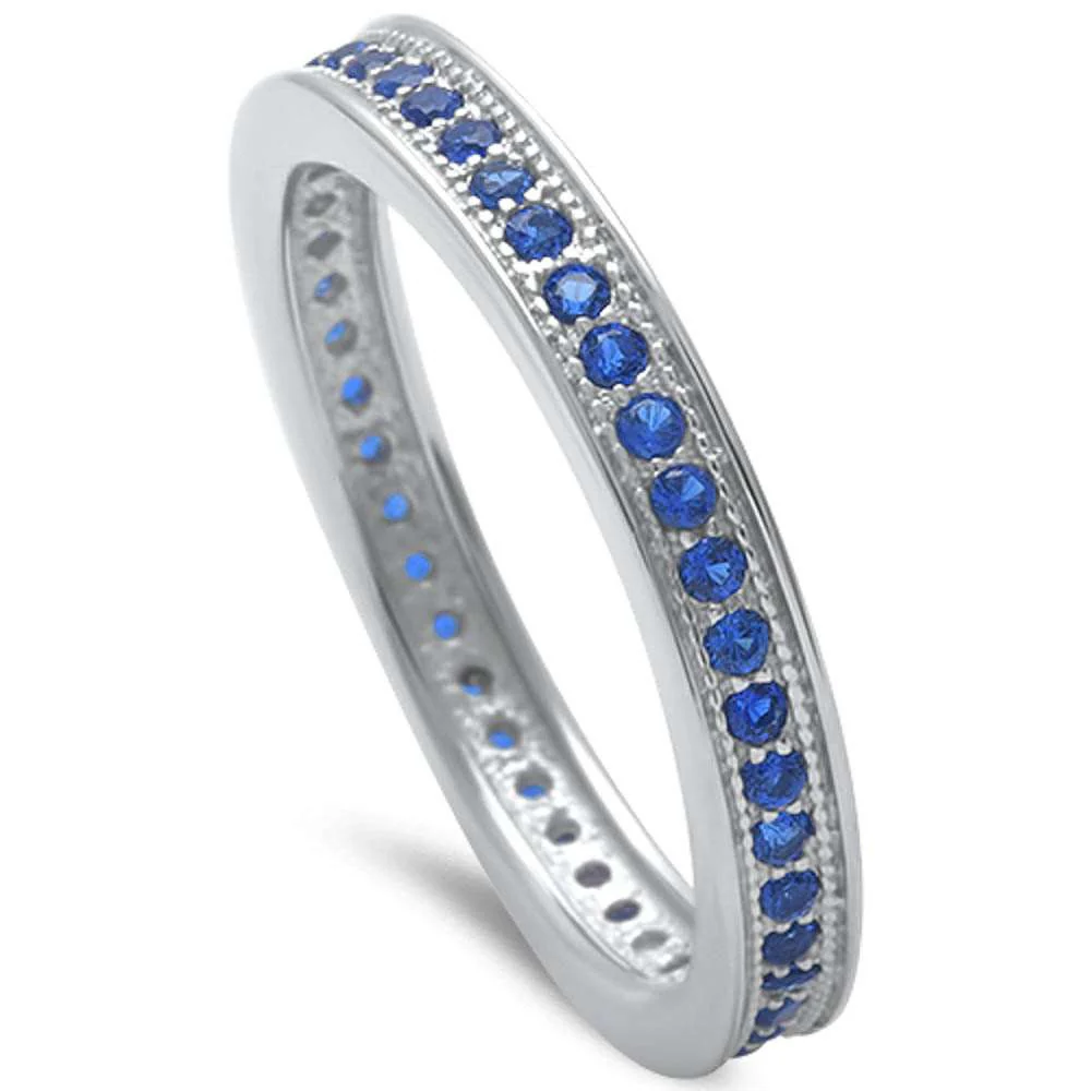 <span>CLOSEOUT!</span>Blue Sapphire Eternity Band .925 Sterling Silver Ring Sizes 5-6,10
