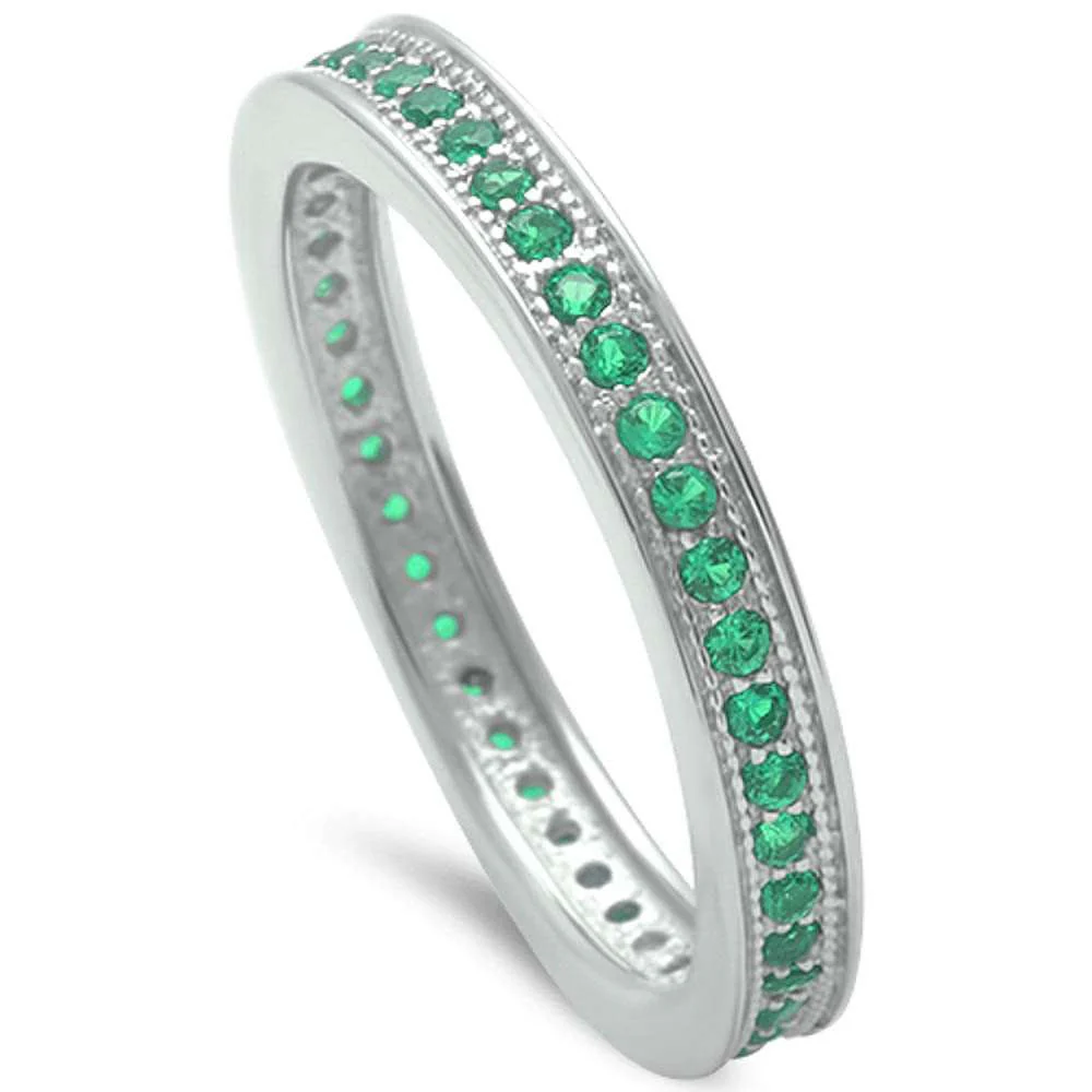 <span>CLOSEOUT!</span>Green Emerald Band .925 Sterling Silver Ring Sizes 4-10