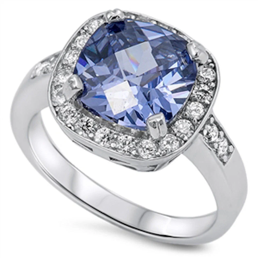 <span>CLOSEOUT!</span> Cushion Tanzanite Halo Ring .925 Sterling Silver Ring