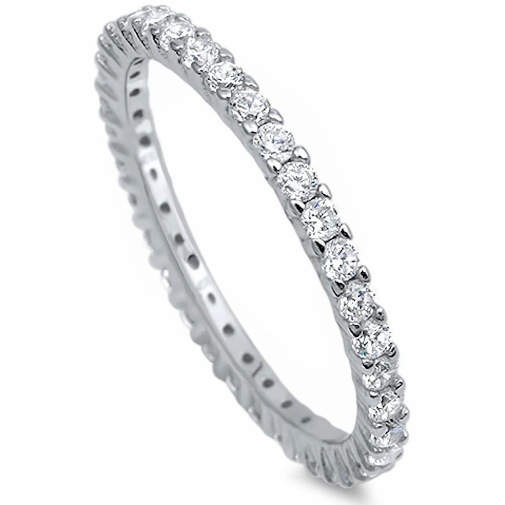 <span>CLOSEOUT! </span>Stackable Cubic Zirconia .925 Sterling Silver Eternity Band Sizes 2-12