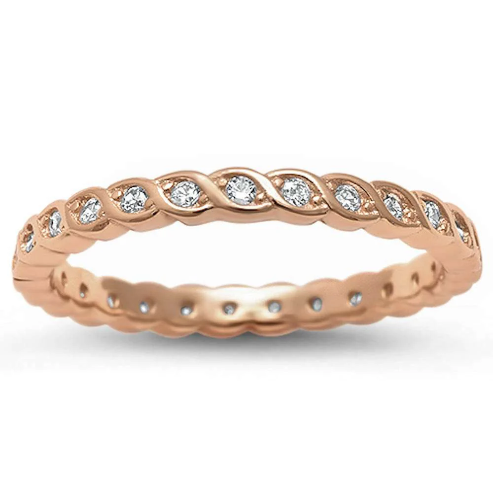 <span>CLOSEOUT! </span>Rose Gold Plated Cubic Zirconia Eternity .925 Sterling Silver Ring