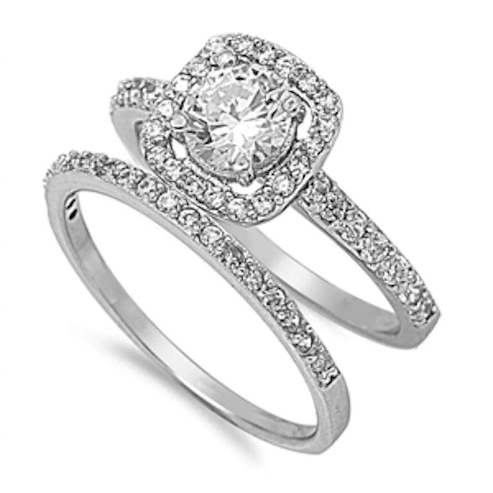 <span>CLOSEOUT! </span>Halo Cz Wedding Set .925 Sterling Silver Ring