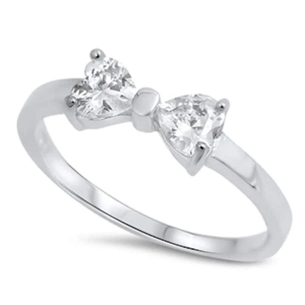 <span>CLOSEOUT! </span>Heart Cz Ribbon Bow .925 Sterling Silver Ring