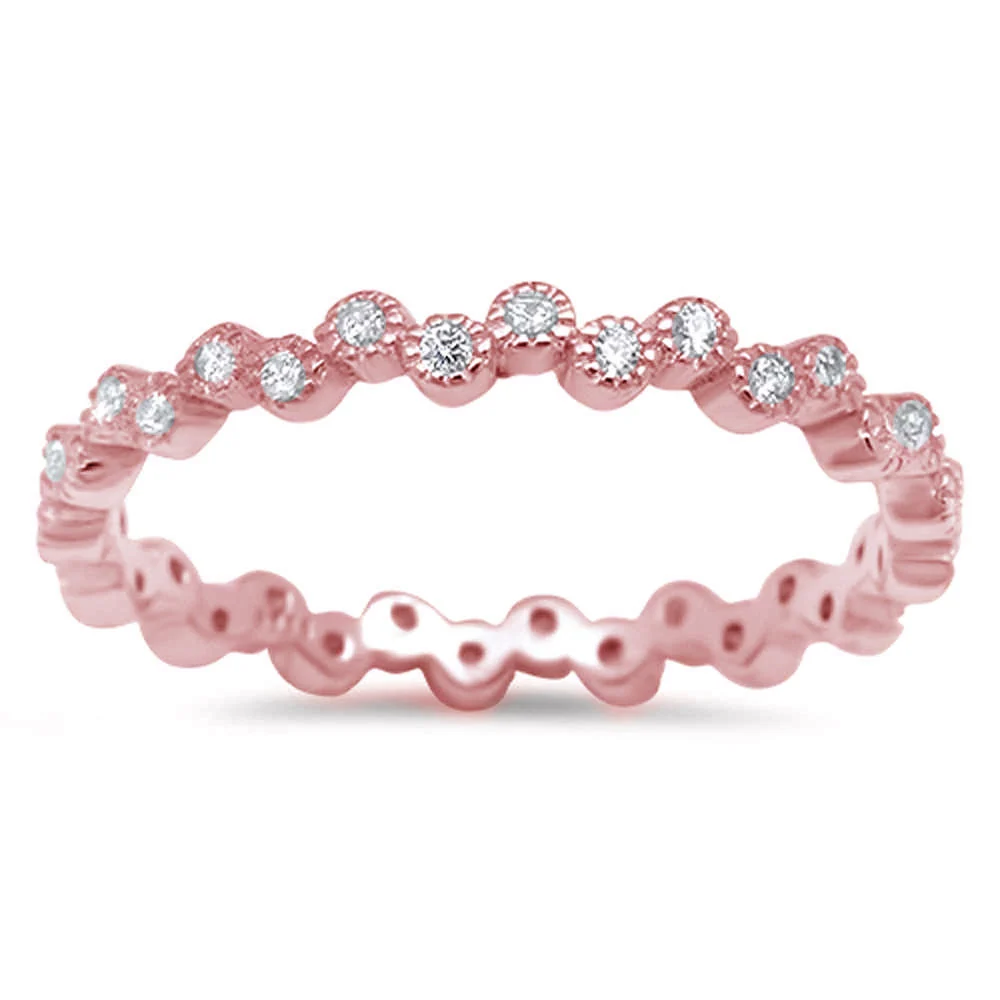 <span>CLOSEOUT! </span>Rose Gold Plated Eternity Band Cubic Zirconia .925 Sterling Silver Ring Sizes 4-10