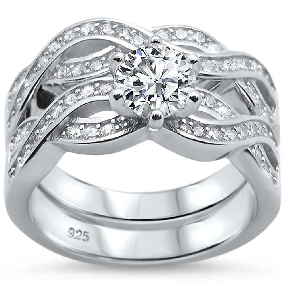 <span>CLOSEOUT!</span>Round Infinity Twisted Band Engagement .925 Sterling Silver Ring Set