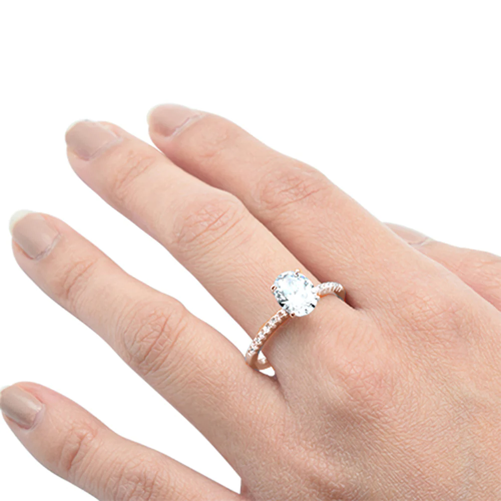 2.00ct 9x7mm Rose Gold Plated Oval & Round Cubic Zirconia .925 Sterling Silver Solitaire Engagement Ring Sizes 4-9 - Image 4