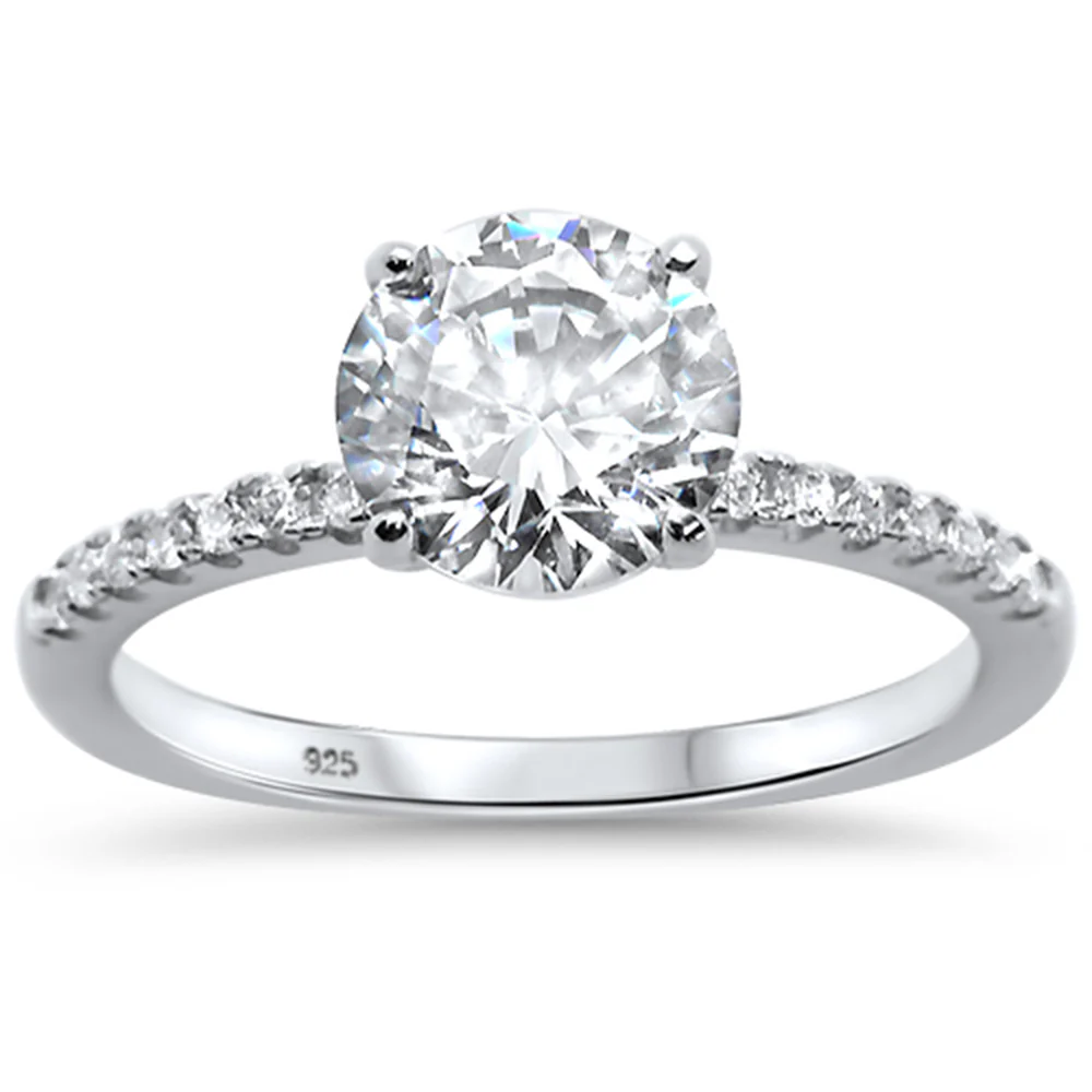 2.00ct 8mm Round Cubic Zirconia .925 Sterling Silver Solitaire Engagement RingSizes 4-10